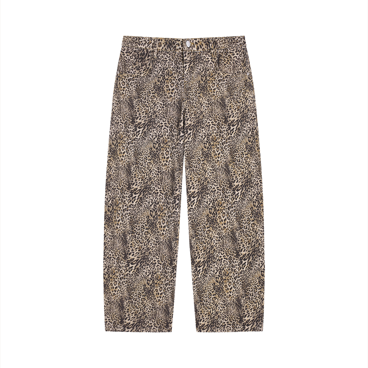 Unisex Vintage Wash Leopard Wide Leg Jeans