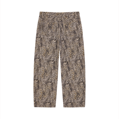 Unisex Vintage Wash Leopard Wide Leg Jeans