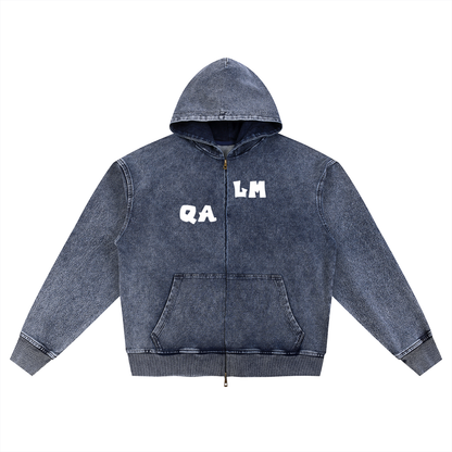 Snow Wash Oversized Zip-Up Hoodie