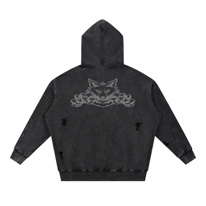 Snow Washed Distressed Panel Pocket Hoodie