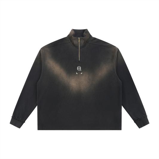 Sun Fade Raw Edge Quarter-Zip Sweatshirt