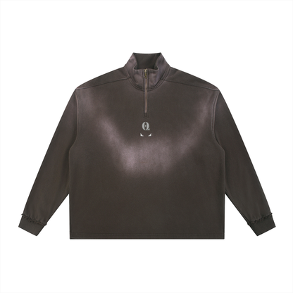 Sun Fade Raw Edge Quarter-Zip Sweatshirt