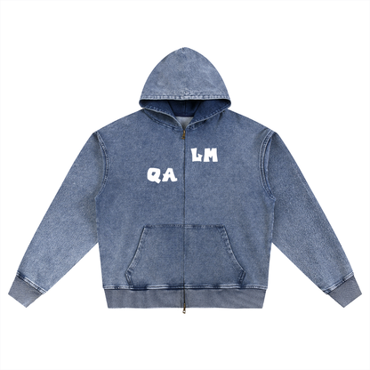 Snow Wash Oversized Zip-Up Hoodie