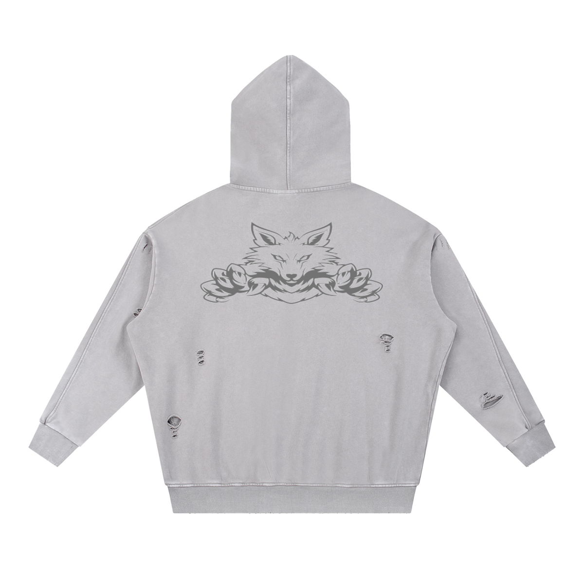 Snow Washed Distressed Panel Pocket Hoodie