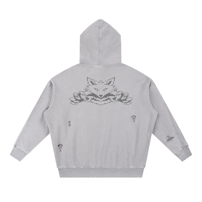 Snow Washed Distressed Panel Pocket Hoodie