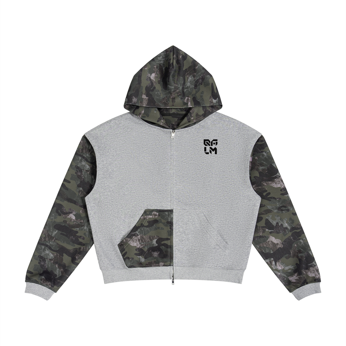 Qalm Camo Full Zip Boxy Hoodie