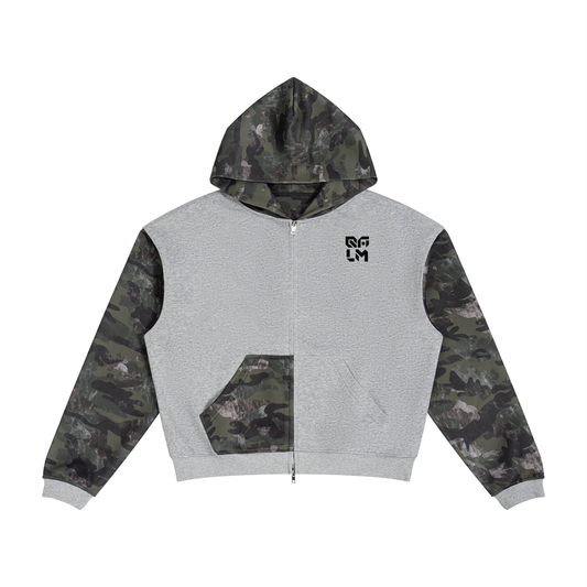 Qalm Camo Full Zip Boxy Hoodie