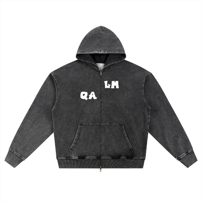 Snow Wash Oversized Zip-Up Hoodie
