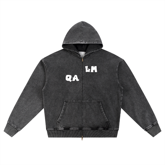 Snow Wash Oversized Zip-Up Hoodie